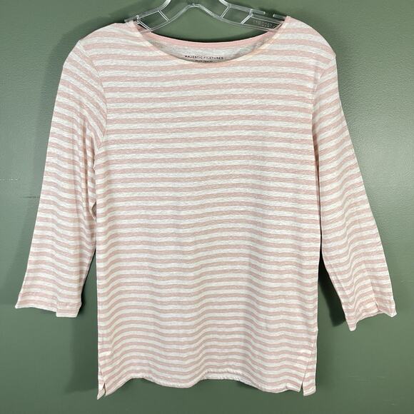 Majestic Filatures Womens Linen Knit Top Shirt Pink Striped Size 1 / US Small - Picture 1 of 14